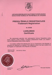 Certificate of Trademark Ownership LIRA (Lithuania)