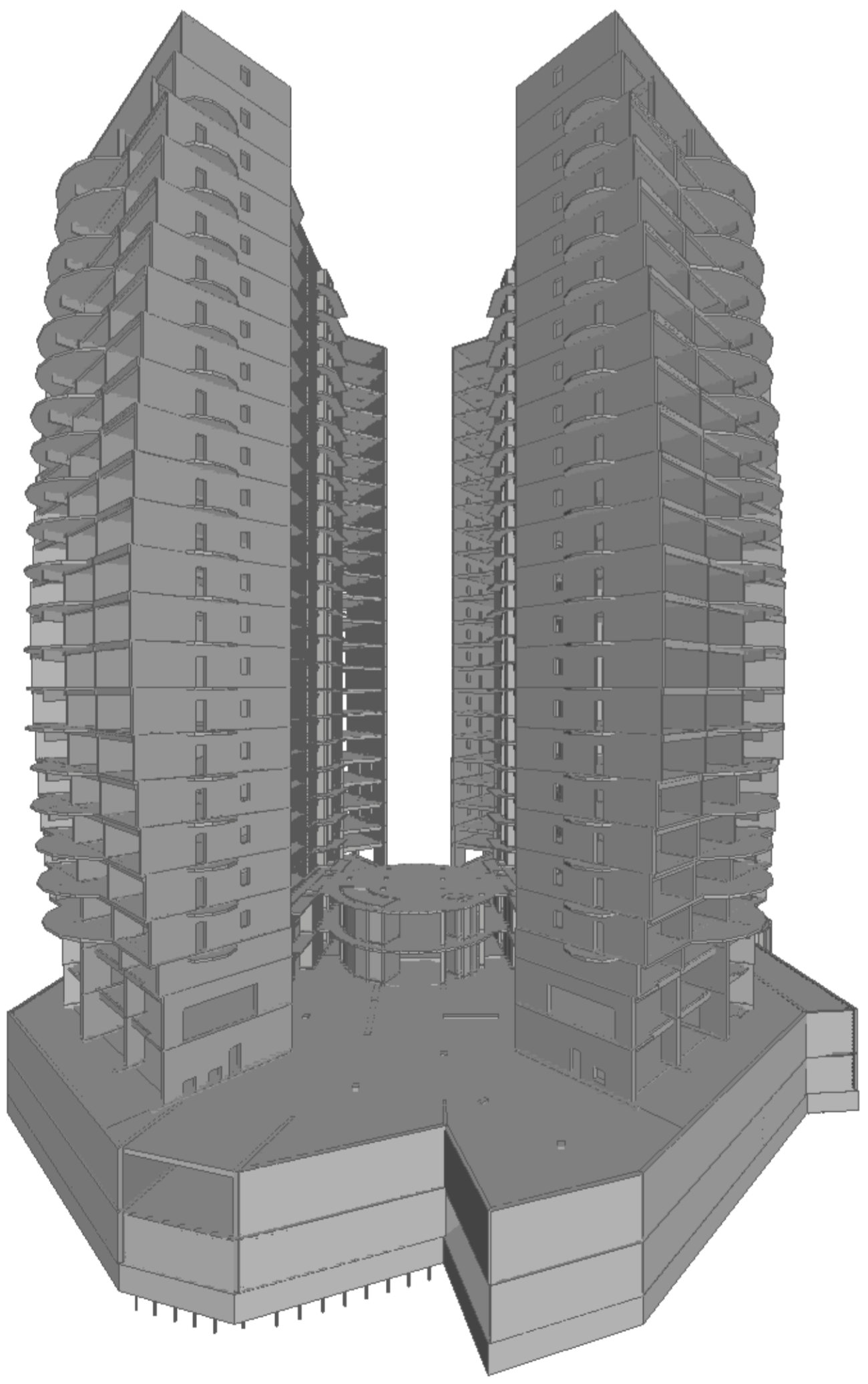 Displaying the building model with sections assigned in LIRA-SAPR