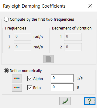 How to define Rayleigh damping coefficients (dialog box)