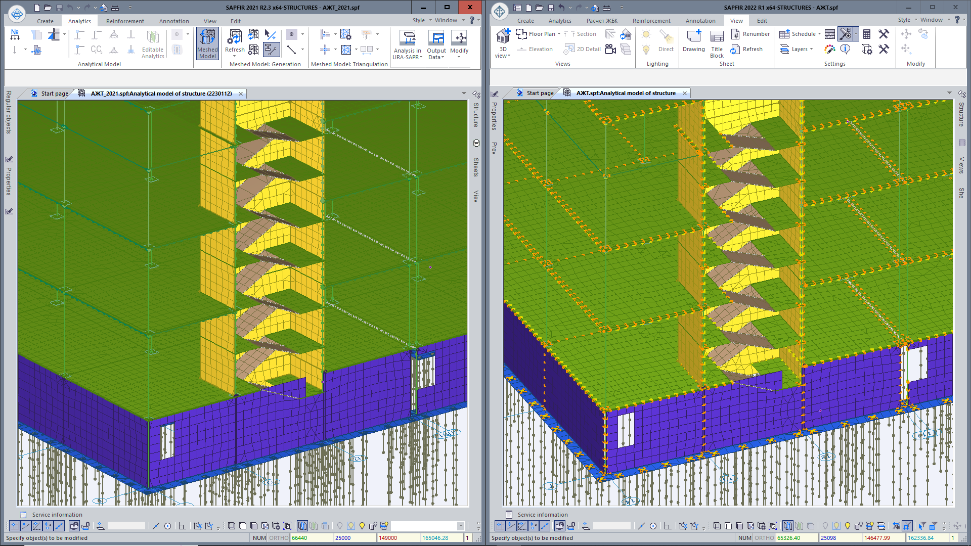 Meshed model with PRB in versions 2021 (left) and 2022 (right).png